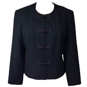 SZ12 Louben Wool Blazer Elegant Black Women's Blazer with Decorative Buttons